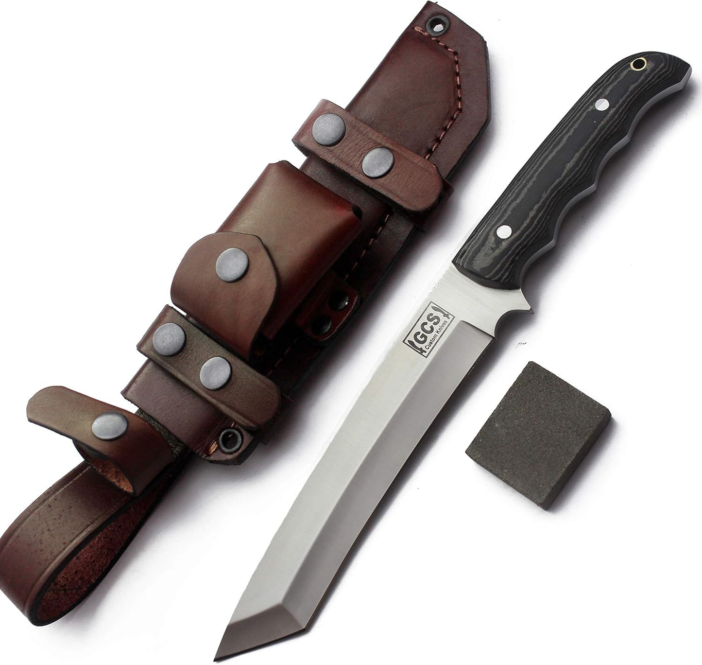 GCS Handmade G10Handle D2 Tool Steel Tactical Hunting Knife with leather sheath Full tang blade designed for Hunting & EDC GCS 266
