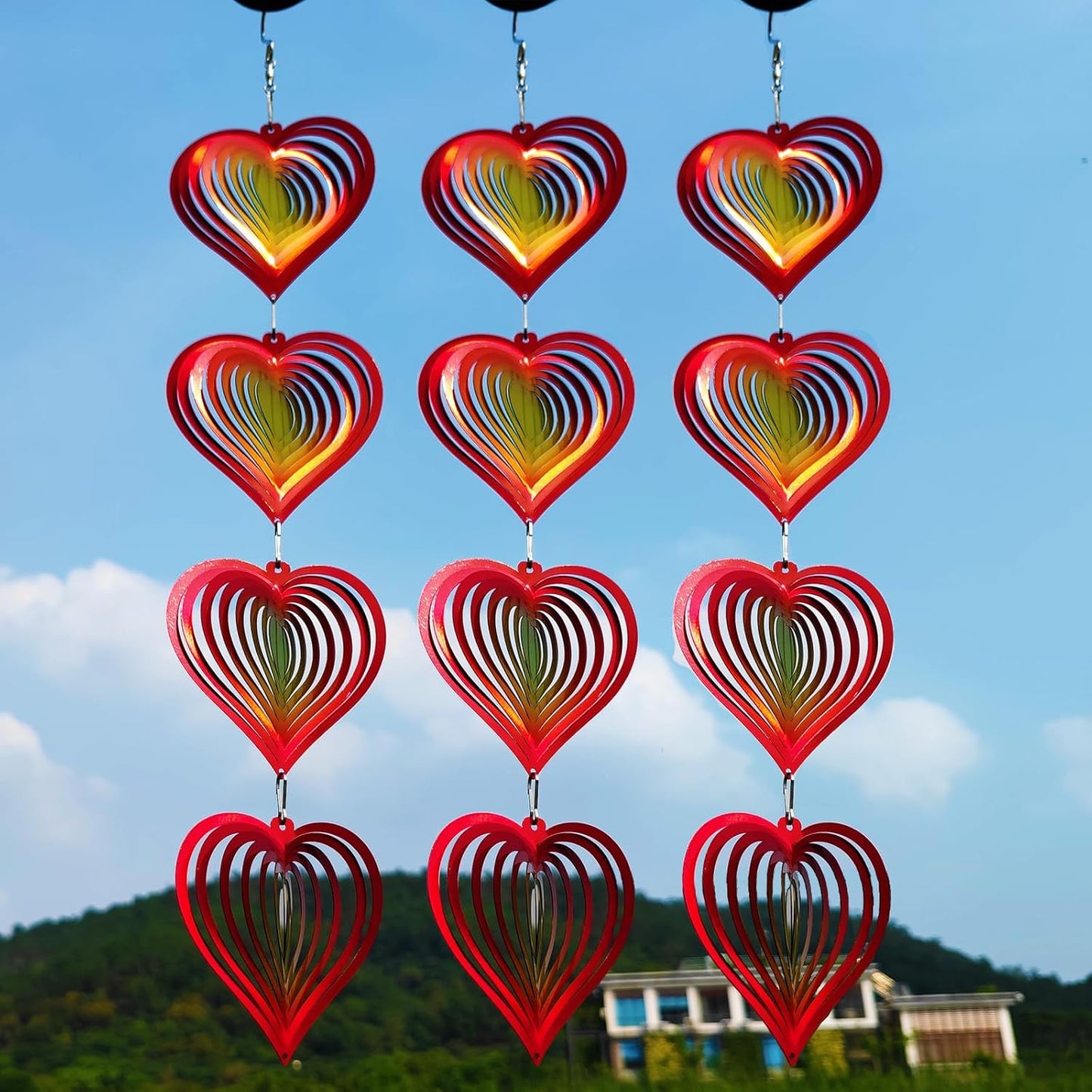 DJUAN Heart Wind Spinners Outdoor Garden Decor,Mini Yard Lawn Ornaments Metal Wind Spinner with 360 Degree Swivel Hook, Christmas,Luau Party,Tropical Party Decorations,Gifts for Mom,Women