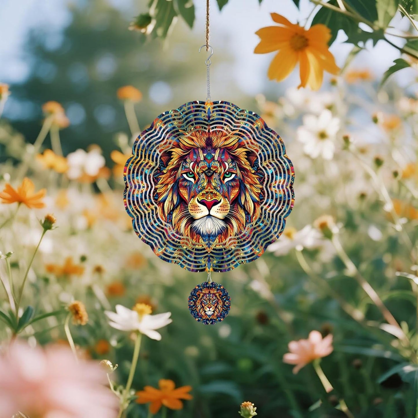 Wind Spinners Outdoor, Vintage Indian Lion 3D Stainless Steel Wind Sculpture Spinner for Garden Outside Hanging Decor Mother's Day Christmas Birthday Gifts for Women Men Mom Nana 7.8 in