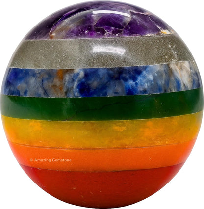 Amazing Gemstone Chakra Crystal Ball with Stand - 2 Inches Crystal Sphere Meditation Balls for Witchcraft and Decorative Balls