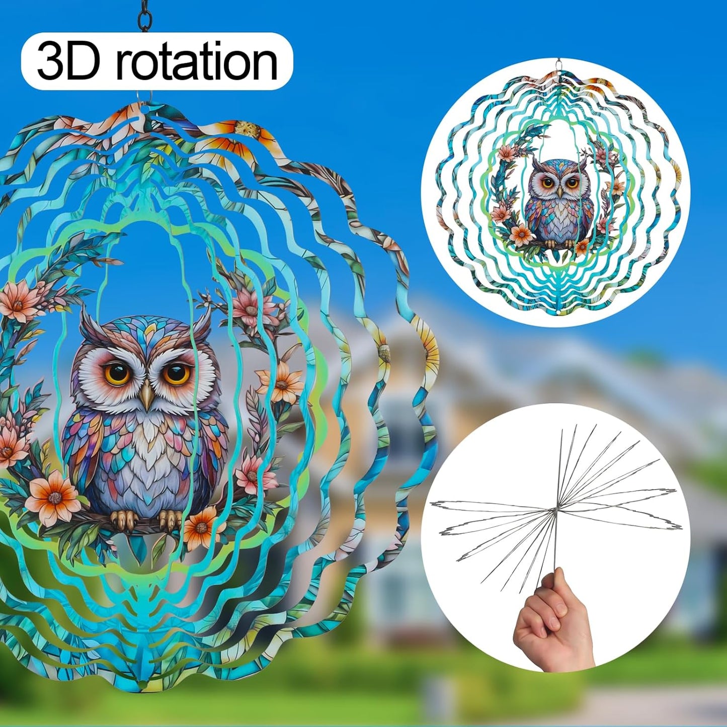 Metal Wind Spinners for Outdoor,Birthday Gifts for Women Mom Grandma, 12 Inch Owl Wind Spinner Bird Devices Deterrent to Scare Birds Away from Yard Patio Farm, Kinetic Sculpture Garden Decor