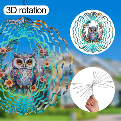 Metal Wind Spinners for Outdoor,Birthday Gifts for Women Mom Grandma, 12 Inch Owl Wind Spinner Bird Devices Deterrent to Scare Birds Away from Yard Patio Farm, Kinetic Sculpture Garden Decor