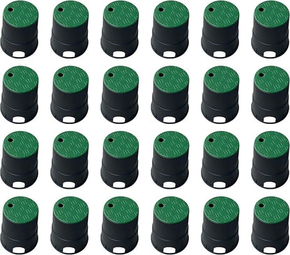 24 Sets Durable PP Valve Boxes-Anti Slip 6 in Sprinkler Valve Box,Plastic Round Irrigation Valve Box for Garden Yard Outdoor Lawn Grassland Ground Farm, Green&Black Water Meter Box