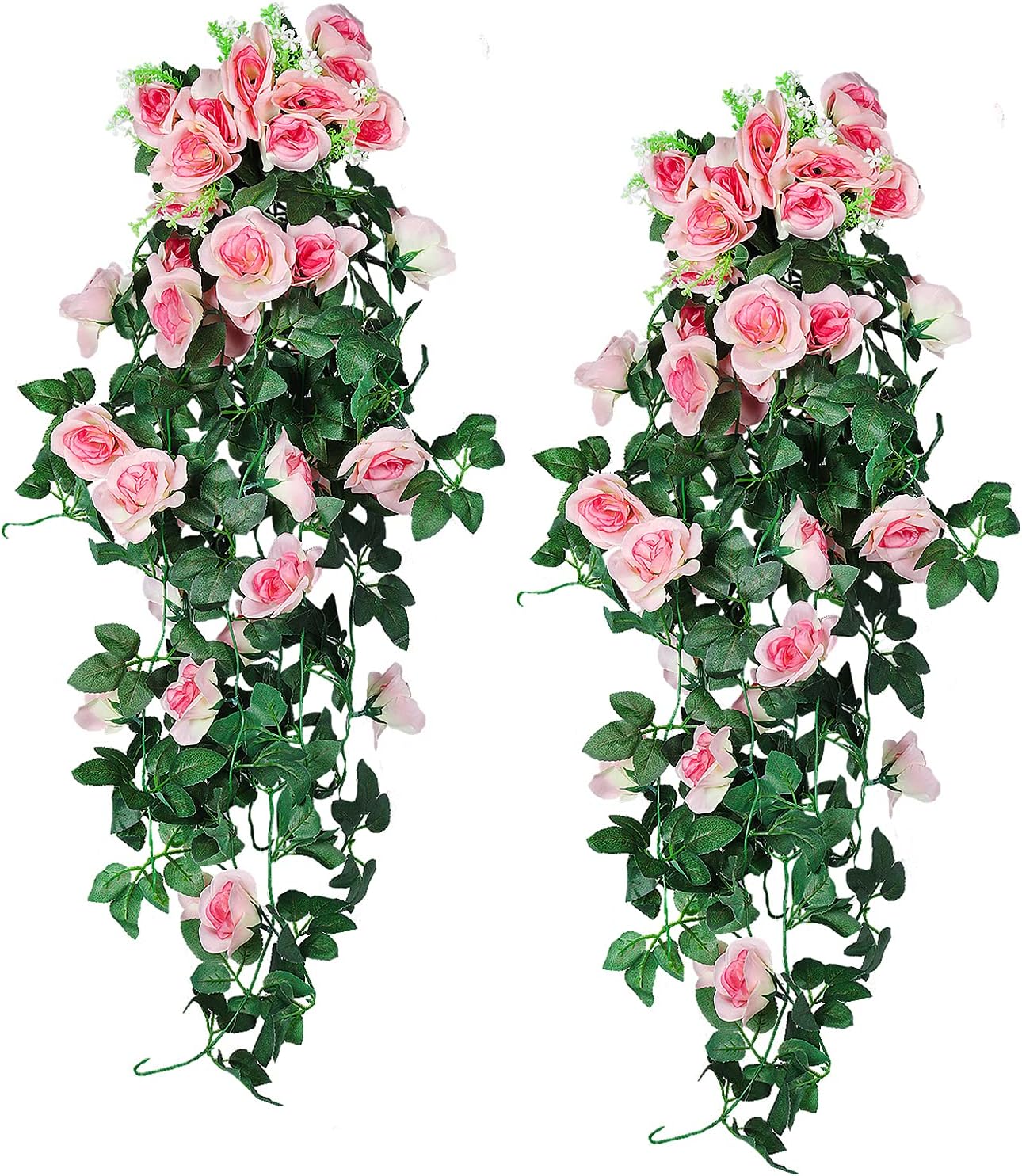 RECUTMS 2PCS Artificial Hanging Flower 3.3Ft Fake Garland for Home Room Garden Wedding Indoor Outdoor Decoration (Champagne)