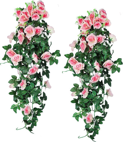RECUTMS 2PCS Artificial Hanging Flower 3.3Ft Fake Garland for Home Room Garden Wedding Indoor Outdoor Decoration (Champagne)