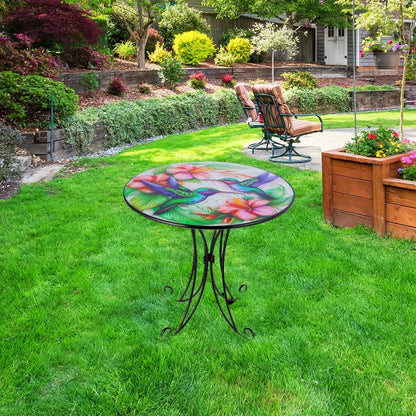 18 Inch Outdoor Side Table, Hummingbird Metal Accent Table, Indoor Small Round End Tables, Plant Stand Tables for Outside Yard Balcony Garden Bedside