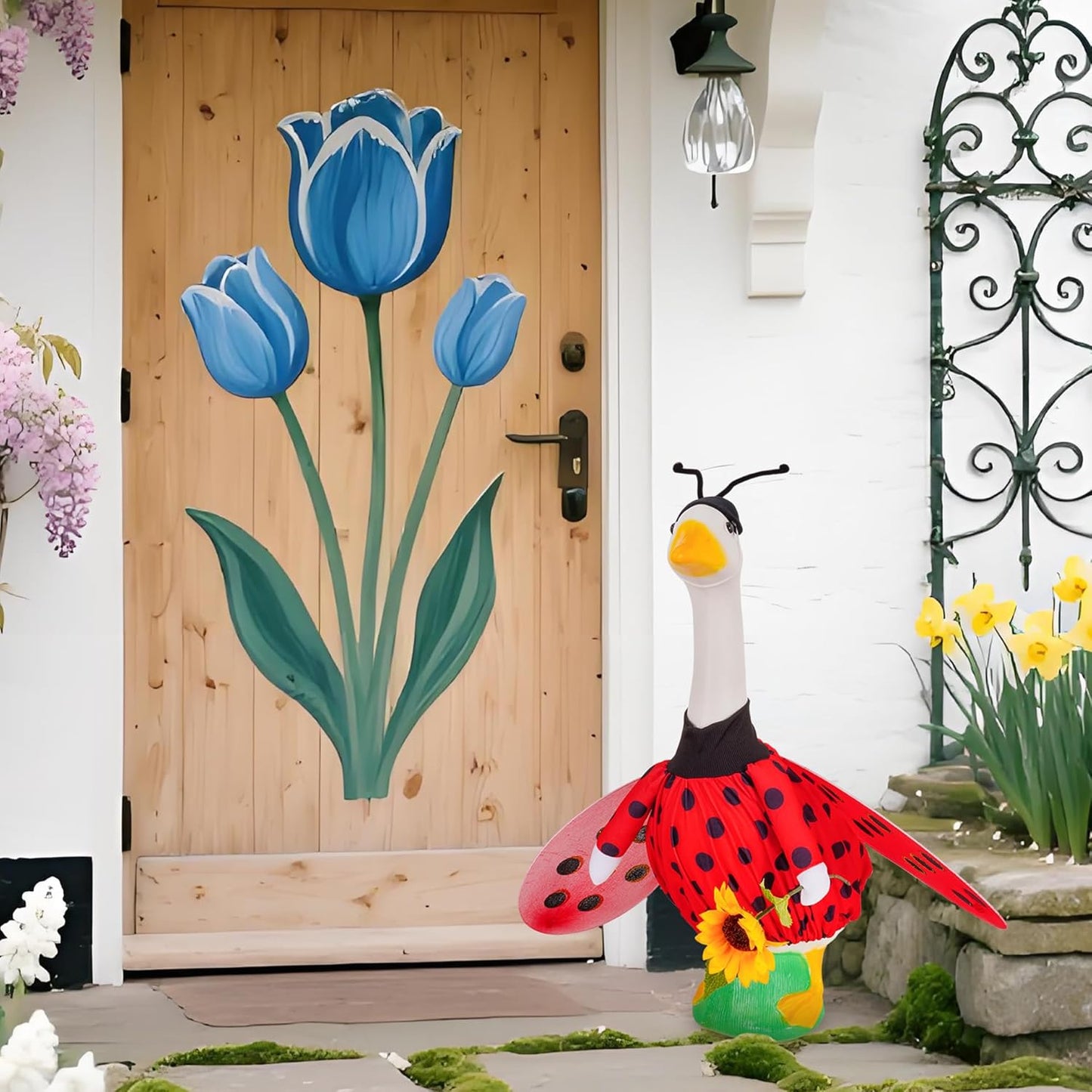 JIAYAN Porch Goose Outfits Outdoor Decoration: 2Pcs Cute Red Ladybird Costume Set 23"/ 17" Lawn Goose Statue Clothes for Theme Party Garden Patio Yard