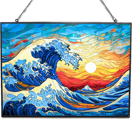 Rectangle Ocean Wave Suncatcher Stained Glass Window Hanging Handmade Stained Glass Suncatchers