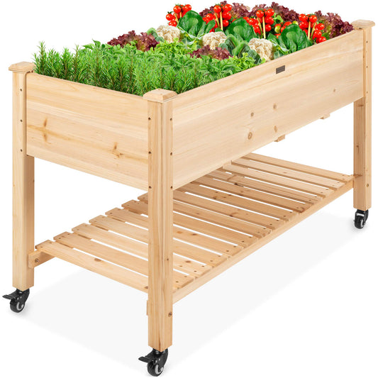 Best Choice Products Raised Garden Bed 48x24x32-inch Mobile Elevated Wood Planter w/Lockable