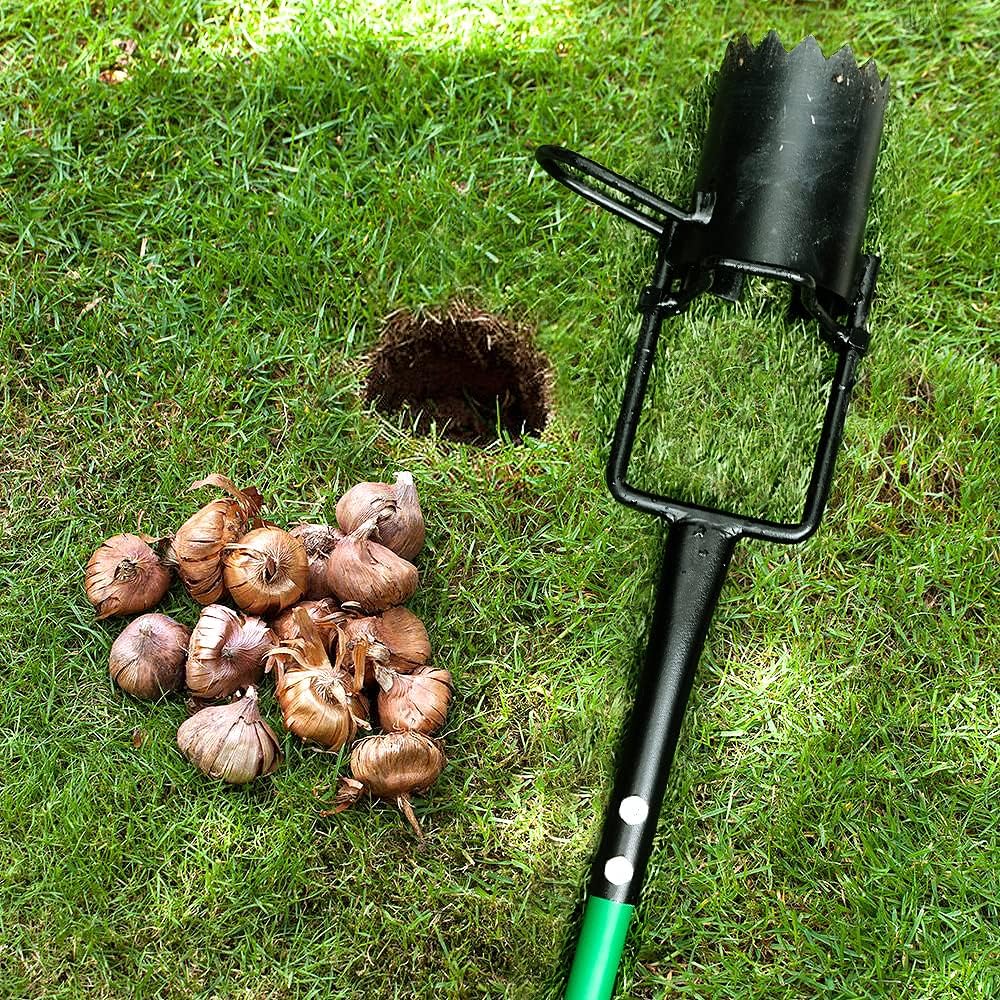 Bulb Planter Tool, Sod Plugger with Long Handle Serrated Base, 5-in-1 Lawn Plug Garden Tool for Transplanting, Digging, Grass Plug, Soil Sampler, Planting for Tulips, Iris, Daffodils