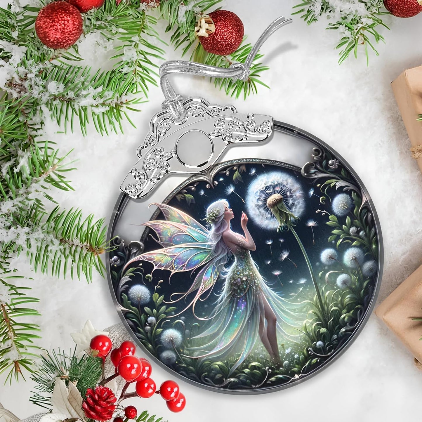 Stained Glass Dandelion Fairy Christmas Ornament - Holiday Home Decor - Tree Decoration - Gift Exchange Present Ideas