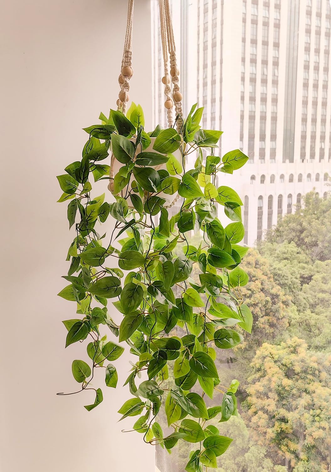 Fake Hanging Plants with Lights Artificial Plants for Home Decor Macrame Plant Hanger with Fake Vines Faux Hanging Planter for Wall Ceiling Bedroom Bathroom Kitchen Office Boho Decor Indoor