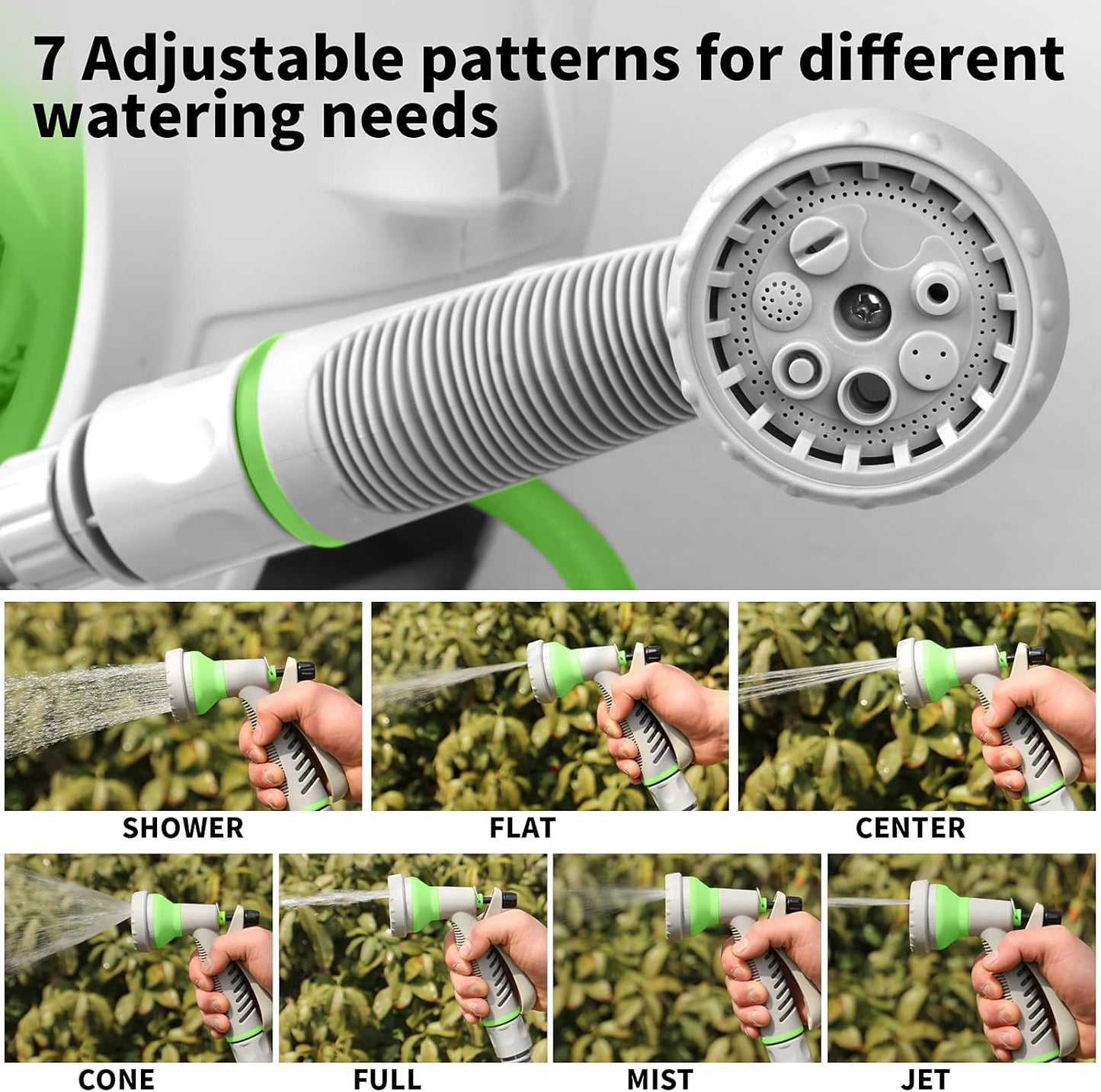 Kitness Mini Retractable Garden Hose Reel, Portable Simple Home 45+5 FT Hose Reel with 7 Adjustable Patterns Spray Nozzle&Standard Connector, Watering Hose Reel for Gardens Yards and lawns (Green)