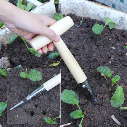 3 PCS 11 Inch Hand Dibber with Wooden Handle - Hand Held Bulb Planter, Essential Dibber Gardening Tool for Planting and Bulb Transplanting