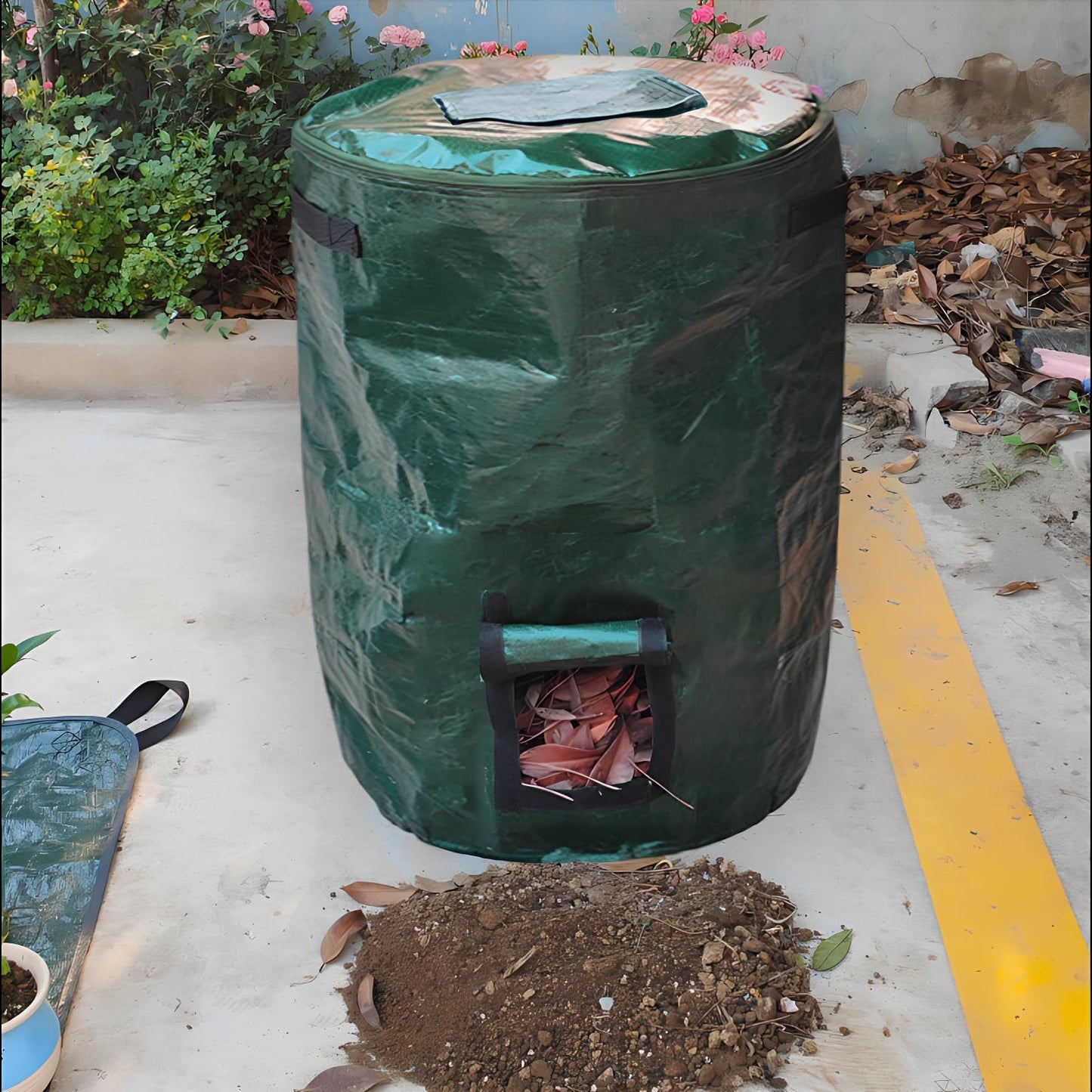 Large Compost Bin Bags,Garden Compost Bin Bags 80 Gallon(300L) Outdoor Foldable Garden Yard Garbage Cans Leaf Bag (Green 2pcs)