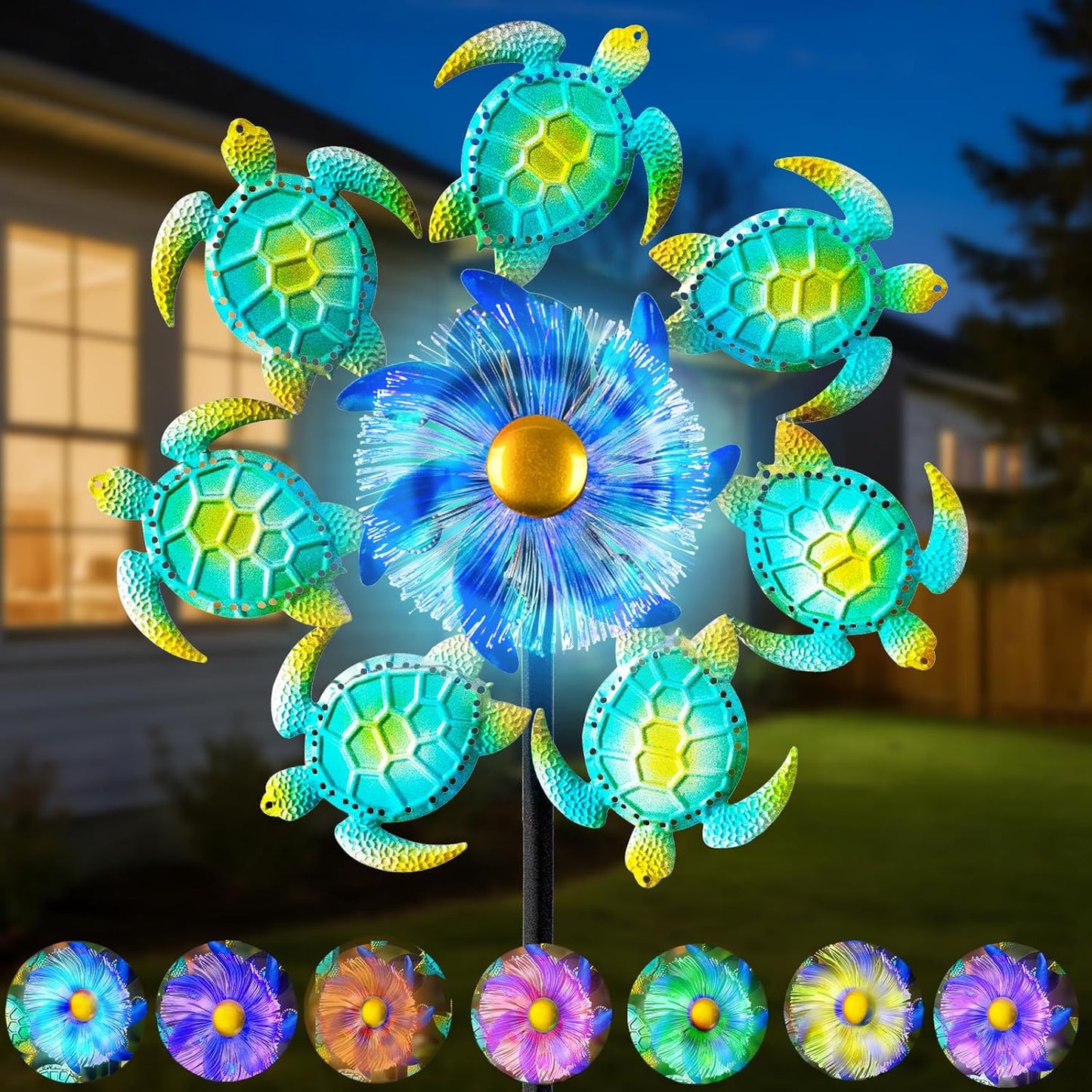 51" Sea Turtle Solar Wind Spinner Outdoor,Ocean Theme Garden Wind Spinners with LED Changing Light,Kinetic Windmill Decorative Turtle Decor Wind Sculpture for Yard,Patio,Lawn Unique Gifts