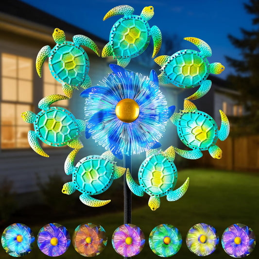 51" Sea Turtle Solar Wind Spinner Outdoor,Ocean Theme Garden Wind Spinners with LED Changing Light,Kinetic Windmill Decorative Turtle Decor Wind Sculpture for Yard,Patio,Lawn Unique Gifts