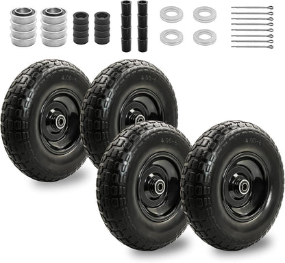 4PC 4.00-6 Flat-Free Tires and Wheels,13" Rubber Solid Tire, with 5/8" & 3/4" Bearing, 1.8"-5.8" Centered Hub Length, 4.00-6 tire and wheel Fit for Gorilla Cart, Garden Cart/Hand Truck/Wheelbarrow etc