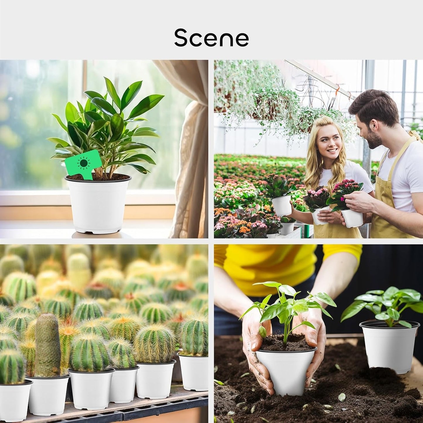 GROWNEER 120 Pack 4 Inch White Nursery Pots with Drainage Holes and 15 Plant Labels, Thick Plastic Seed Starter Kit for Indoor Outdoor Flower Planting and Garden Transplanting Seedling Planter
