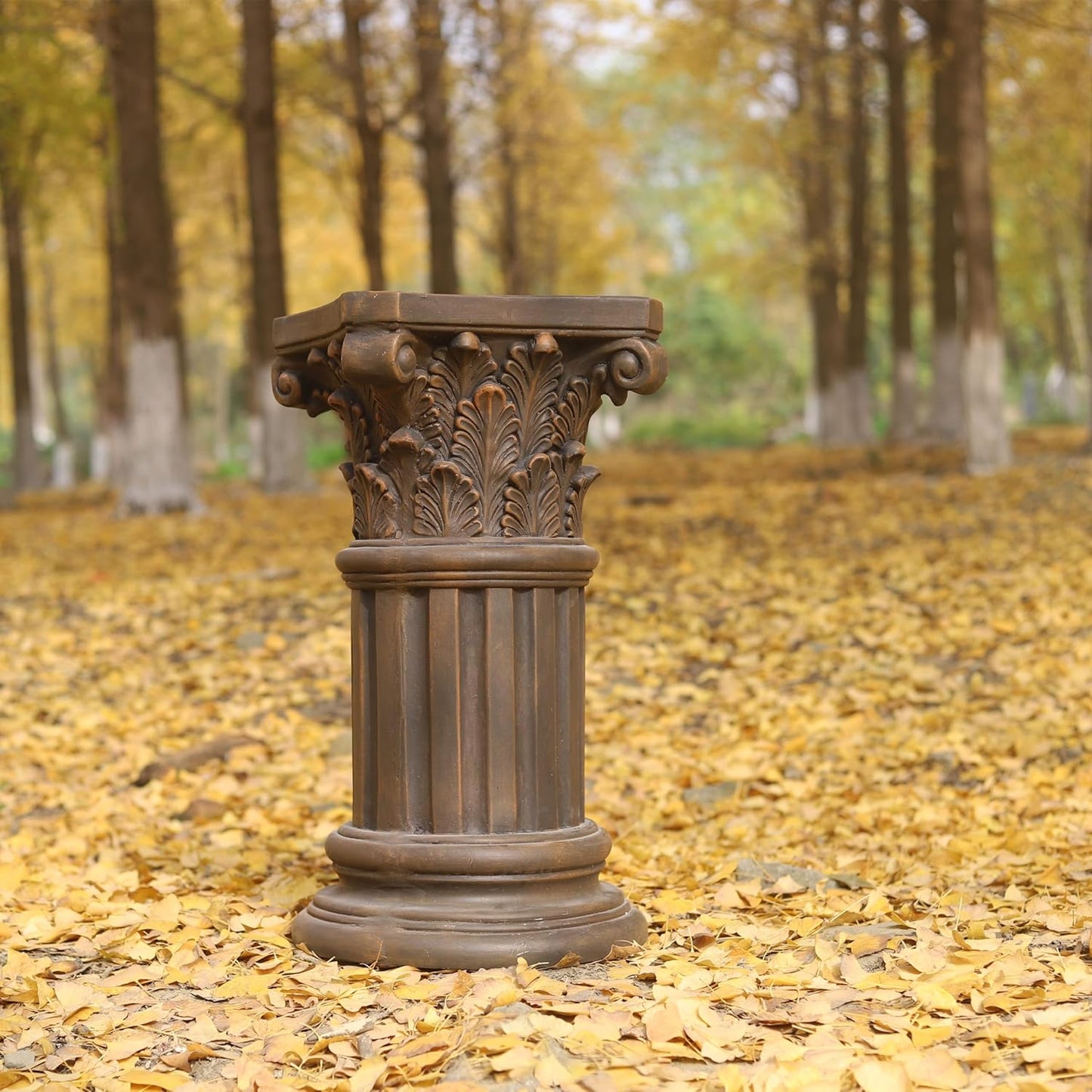 OUTOUR Exquisite Magnesium Oxide Corinthian Greek Column Pillar with Stand Base Pedestal for Indoor Outdoor Garden Pedestals Backyard Courtyard Patio Office Decor23.8’’High,Dark Bronze