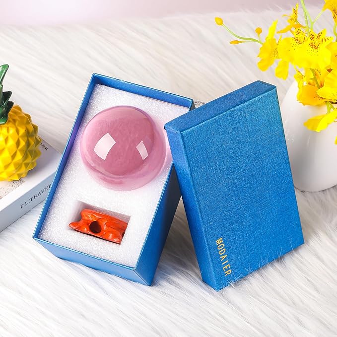 Pink Crystal Ball 80mm/3.1 inch with Rose Wooden Stand and Gift Box for lensball Photography,Fortune Teller,Feng Shui, Witchcraft Decor,Scrying,Magic,Quartz Crystal Orb Prop Decorative Glass Sphere