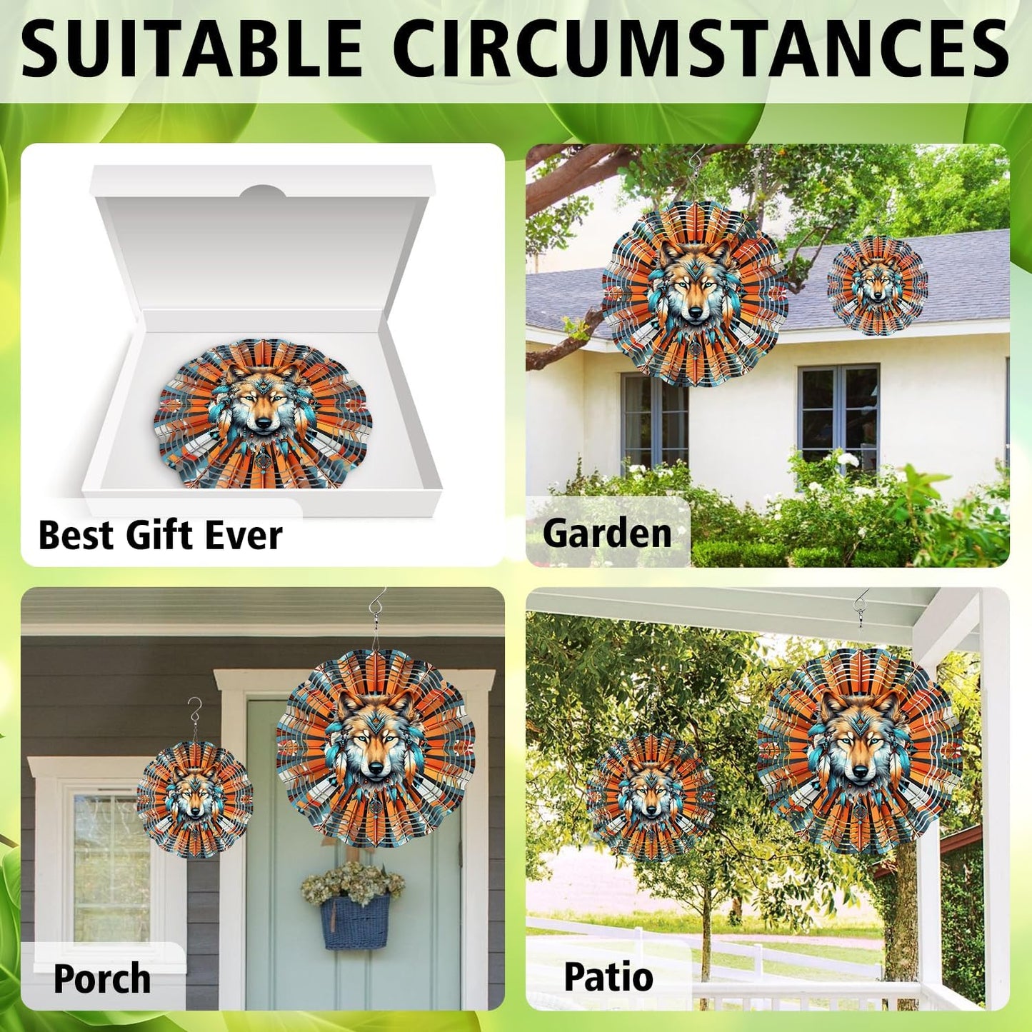 Wolf Wind Spinner, Wolf Wind Spinner Hanging for Yard and Garden, Unique Gift Wind Spinner, 3D Hanging Wind Spinner Outdoor