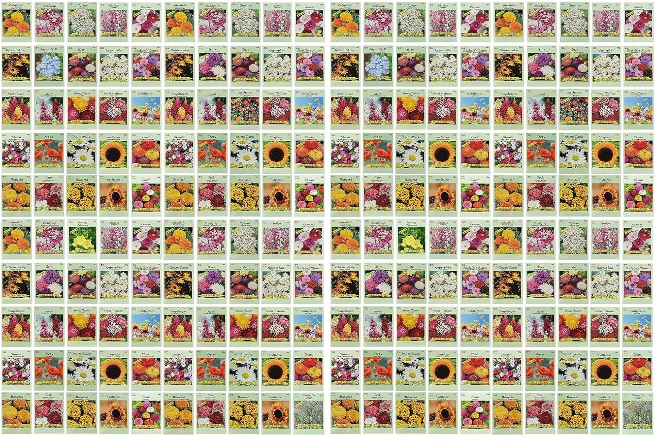 Set of 200 Flower Seed Packets - Flower Seeds in Bulk - 15 or More Varieties Available - Great for Creating Colorful Gardens (200)