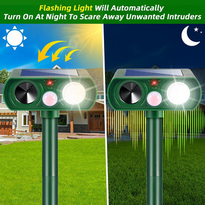 4 Pack Solar Animal Repellent Ultrasonic Outdoor Raccoon Squirrel Fortress Pro Cat Deterrent Deer Repellent with Motion Detection Strobe Light,Waterproof Repeller for Rabbit Dog Skunk for Yard