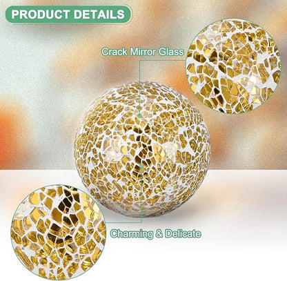 Decorative Ball for Bowls, 3 Inch Mosaic Glass Balls Decorative Glass Orbs for Home Decor/Dining Tables/Wedding Party/Coffee Table/Centerpiece Decor [Gold]