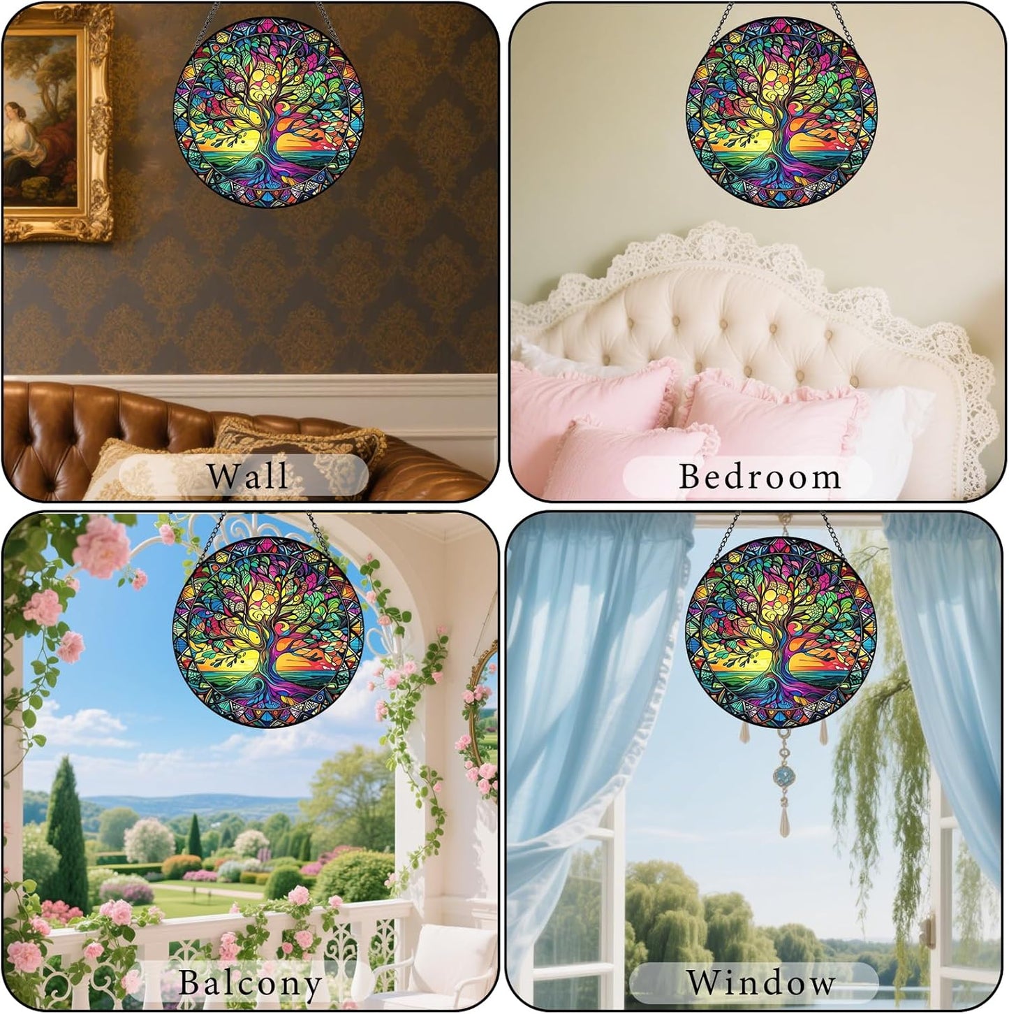 Tree of Life Suncatchers Stained Glass for Windows Hanging - 8'' Sun Catchers Indoor Window - UV-Print Stain Glass Window Hanging for Home Decor, Wall Art, Gifts for Mom