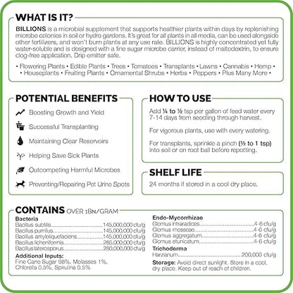 TPS NUTRIENTS Billions Concentrated Microbial Root Enhancer, 100% Water-Soluble with Mycorrhizae, Bacteria and Trichoderma, 8 oz (1/2 Pound)
