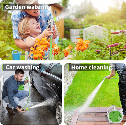 Kitness Mini Retractable Garden Hose Reel, Portable Simple Home 45+5 FT Hose Reel with 7 Adjustable Patterns Spray Nozzle&Standard Connector, Watering Hose Reel for Gardens Yards and lawns (Green)
