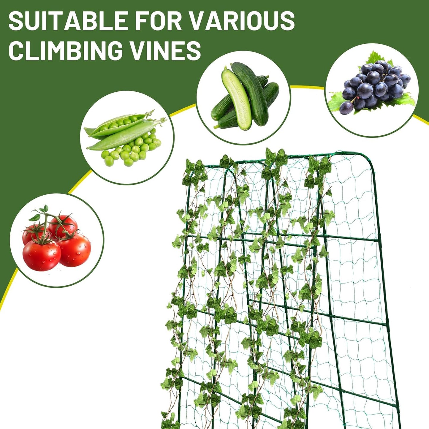 Large U-Shaped Garden Trellis for Tomatoes, Squash & Heavy Vines - Rust-Resistant, Powder-Coated Steel, Perfect for Outdoor Gardens & Vertical Planting(47" W x 63" H)