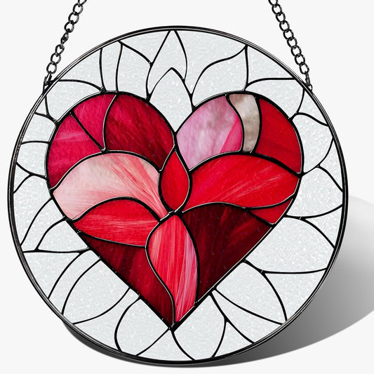 8'' Valentine Heart Suncatcher Ornament, Stained Glass Window Hanging, Suncatchers for Windows
