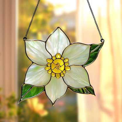 Narcissus December Birth Month Flower Acrylic Suncatcher Stained Glass Effect Window Car Hanging Christmas Ornament Indoor Outdoor Decor Garden Sun Catcher Flowers Lover Gift for Women Mom Grandma