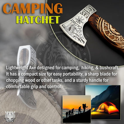 SHINY CRAFTS® Handcrafted Decorative Viking Axe with Leather-Wrapped Handle & Sheath – Engraved Blade – Ceremonial Collectible Gift for Men, History Buffs, Cosplay & Display (Set of 8 Viking Axes)