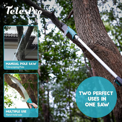 Extendable Tree Trimmer: Manual Pole Saw | 5-12ft Telescoping Pruning Pole for Tree Trimming | Saw Attachment, Safety Goggles, and Gloves Included | Trim Branches up to 2" Diameter