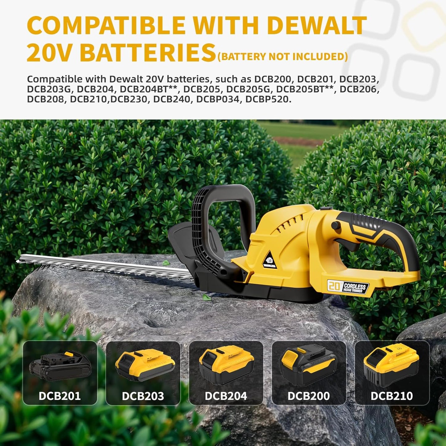 Cordless Hedge Trimmer with Rotatable Handle for Dewalt 20V Battery, 52cm Brushless Motor Trimmers Battery Powered, Electric Hedge Trimmer Bush Trimmers for Garden, Yard(Battery Not Included)