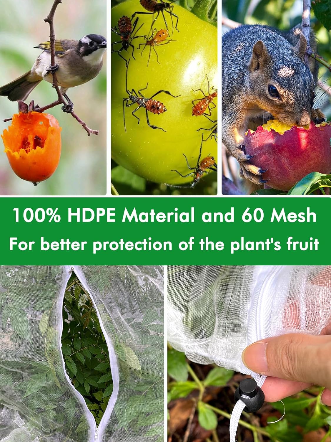 2 Pack 8.2x6.6 Ft Bird Netting for Garden with Zipper, Fruit Tree Netting Plant Cover for Blueberry Strawberry Bushes, Garden Netting Tomato Plant Protector for Vegetables Tree