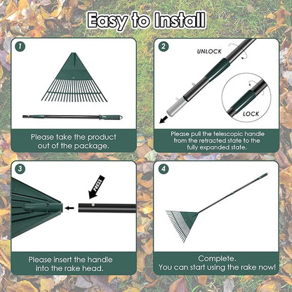 ORIENTOOLS Garden, Adjustable Lightweight Steel Poly Shrub Rake, Plastic Head, 22 Tines, 42 to 60 inches (Black Handle)