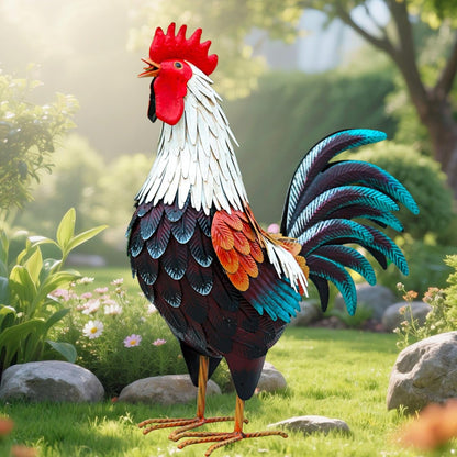 Metal Rooster Decor,Yard Chicken Decorations,Outdoor Garden Statues, Metal Chicken Sculpture for Backyard Patio Kitchen Decor & Lawn Ornaments