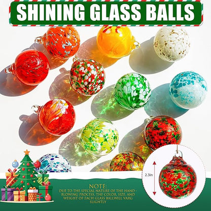 Hand Blown Glass Gazing Balls for Garden Hanging Friendship Balls Christmas Ball Ornaments for Xmas Tree Decoration (Red - A)