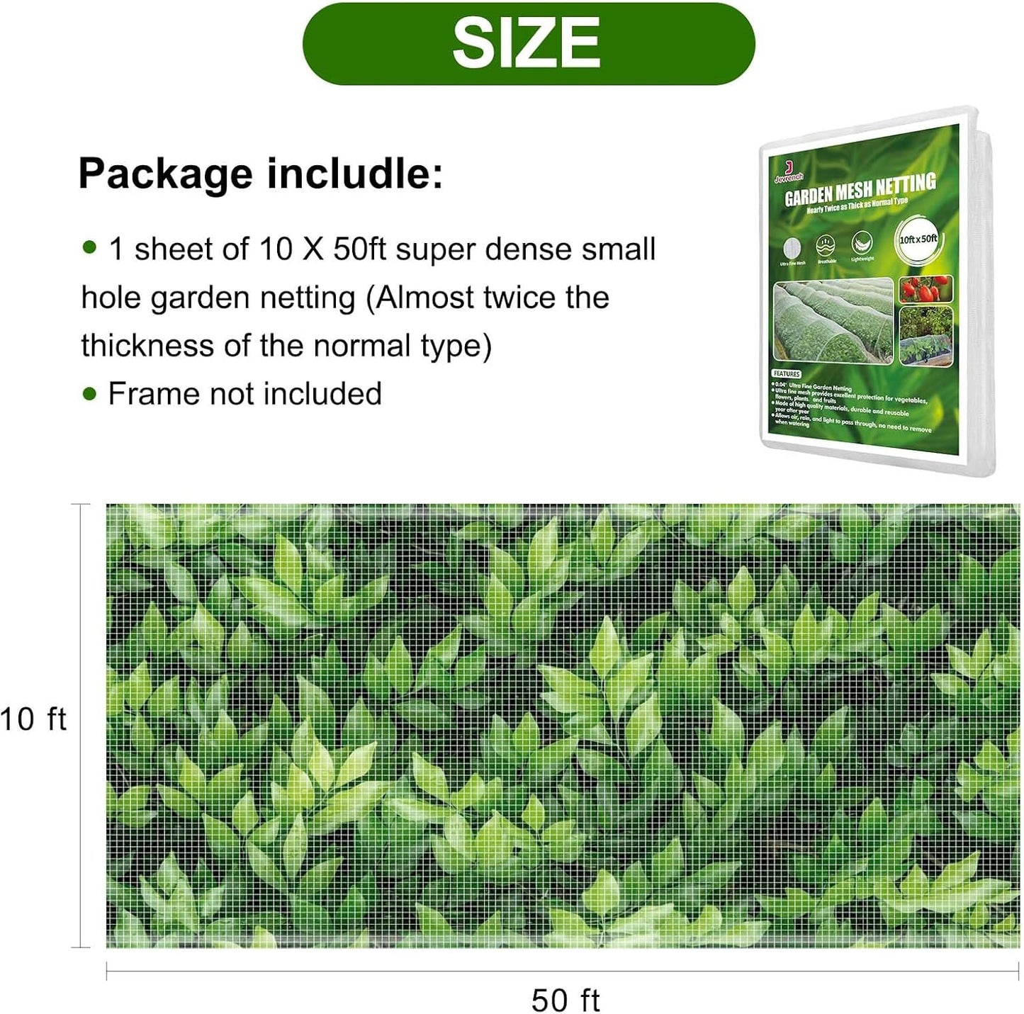 Garden Netting, Jevrench Durable Ultra Fine Garden Netting, Garden Plant Cover Row Cover Makes Plants, Vegetables, Fruits, and Flowers Grow Better (10ft x 50ft)