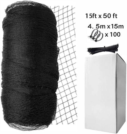 Garden Netting, 15ft x 50ft Black Bird Netting Heavy Duty,Rabbit,Squirrels,Anti Birds,Larger Bees,Deer,Chicken,Cardinals，Animal Fencing for Fruit Tree & Vegetable Garden