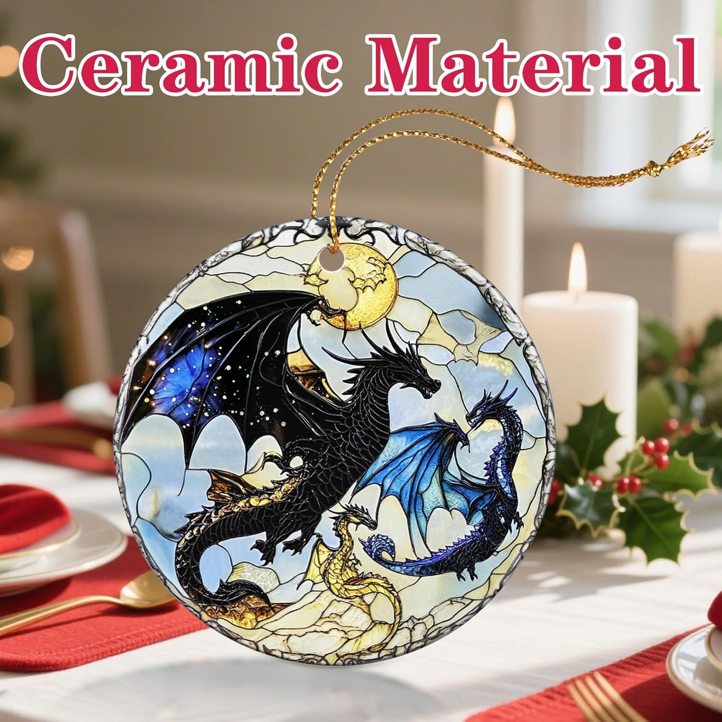 Christmas Ornament, Christmas Decoration, Ceramic-Style Dragon Ornament, Heirloom Keepsakes, Holiday Ornaments, Holiday Presents, Unique Xmas Gifts, Gift Exchange Ornaments, Gift Idea