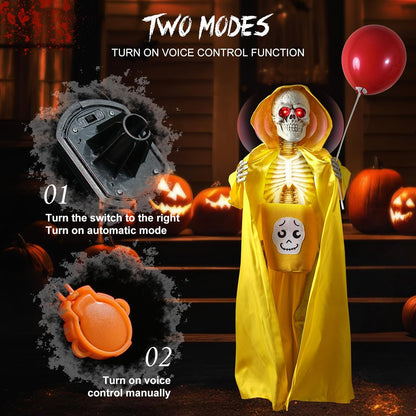 Halloween Animatronics Decorations Outdoor for Holding Candy and Gifts, 37 Inch Life Size with Balloon, Sound-Activated Sensor, Scary Decor for Home Party Indoor Outside Garden Lawn Grave Yard