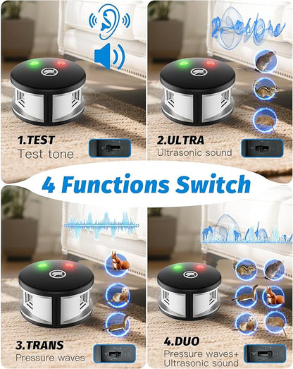 Plug in Rodents Repellent Device, 360° Squirrels Repellent with High-Impact Ultrasound and Pressure Waves Mouse Ultrasonic Repellent for Indoor Use Effective Drive Away Mouse Rodent Mice