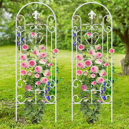 AMAGABELI Garden & Home 2 Pack 60" x 18" Garden Trellis for Climbing Plants Outdoor Plants Roses Trellis Vegetables Vines Flowers Clematis Metal White Trellis