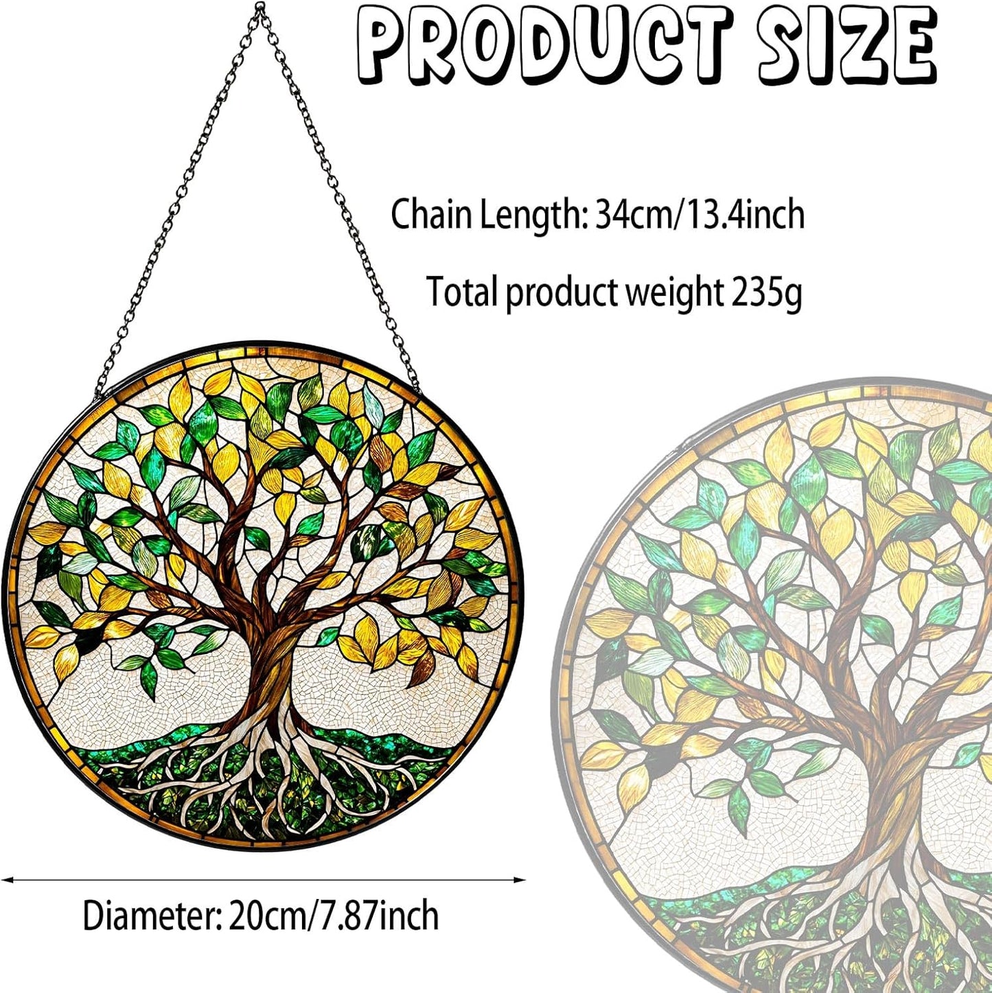 Tree of Life Stained Glass Window Hanging World Tree Sun Catcher Gifts for Women Handmade Suncatchers Decoration for Garden Home Windows Hanging Protection Charm, 7.87inch