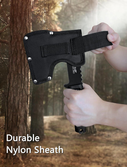 JXE JXO Hatchet, 9.8" Full Tang Camping Axe, Ergonomic Rubber Handle, with Durable Nylon Sheath for Bushcraft and Camping